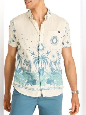 Chubbies Men’s Off White Tropical Friday Short-Sleeve Button-Down Shirt Sz XL